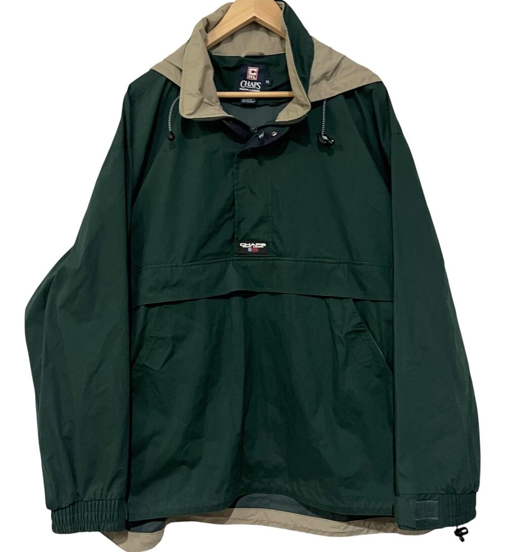 VTG 90s Chaps Ralph Lauren Anorak Jacket XL Forest Green Pullover Russia Rare
